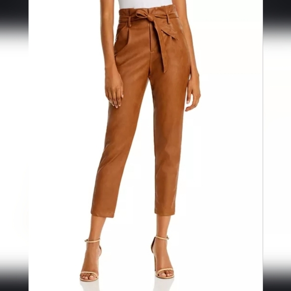 NWT Lucy Paris Faux Leather Paperbag-Waist pants in Cognac Size Small - Picture 1 of 11